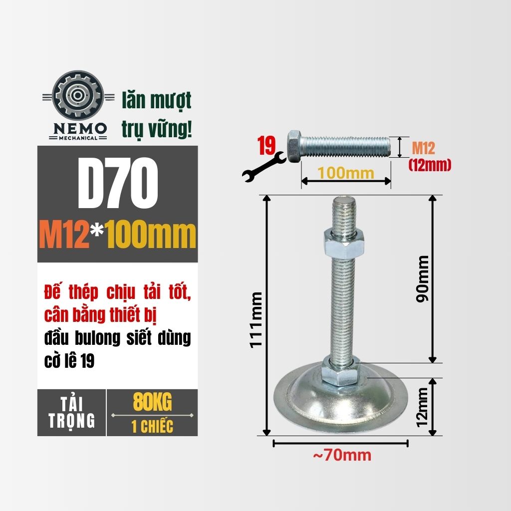Chân Tăng Chỉnh Đế Thép Mạ Kẽm – Giải Pháp Cân Bằng Bàn Thao Tác & Băng Tải (M10, M12, M16)